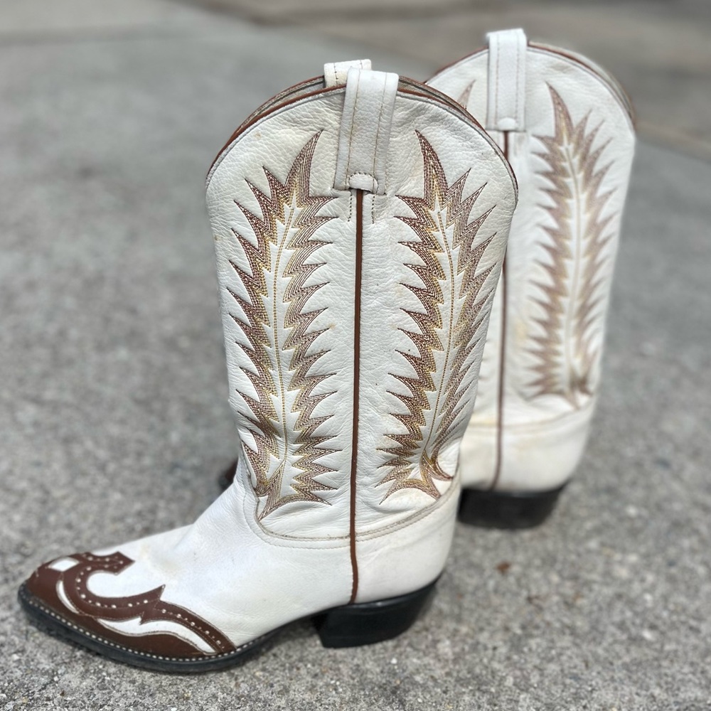 Tony Lama Brown & Cream Western Boots Size 7.5
